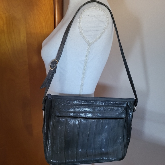 Vintage Gray Eel Skin Leather Shoulder Bag 1980s main image 7